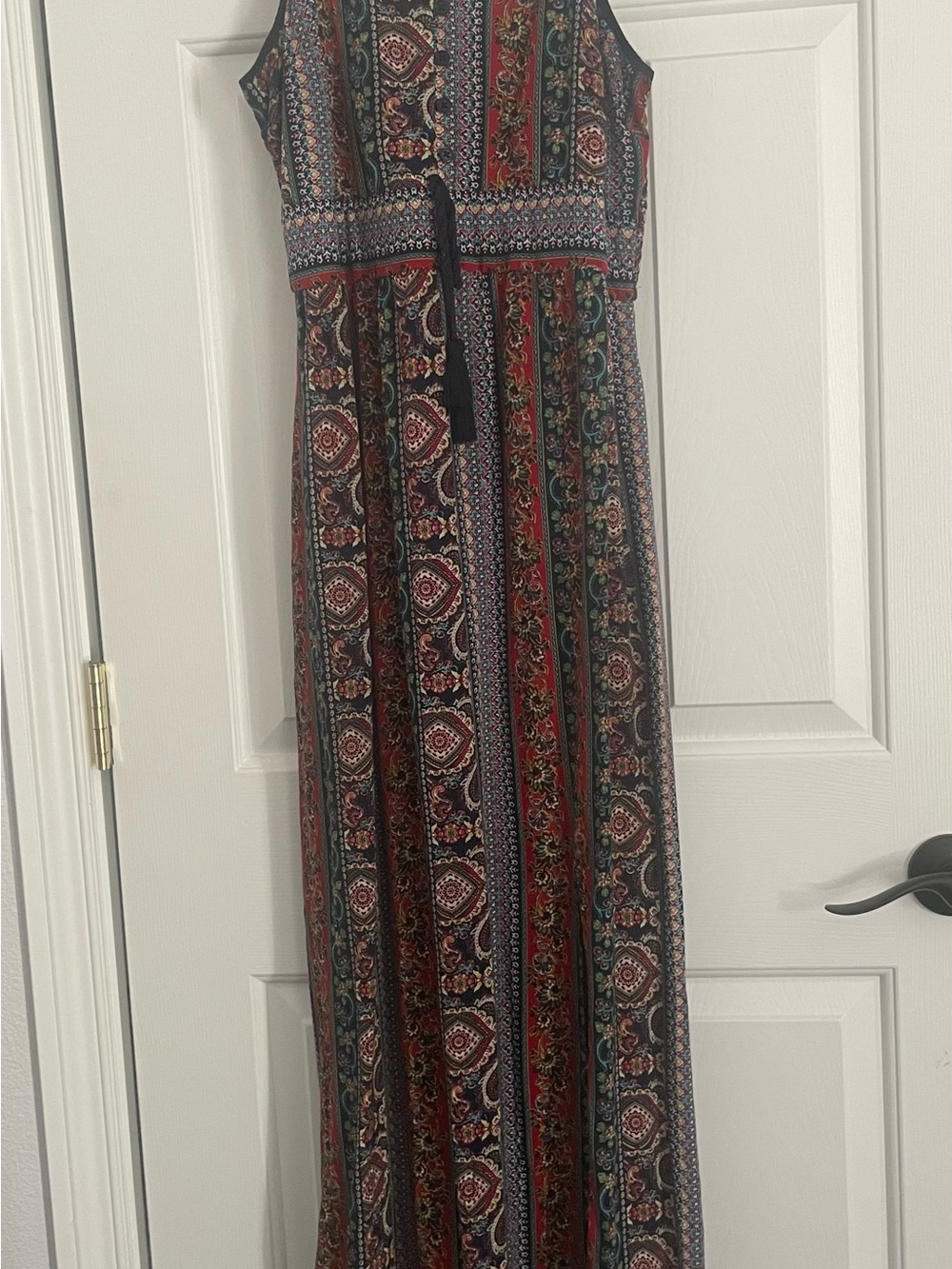 Xhilaration Striped Paisley Maxi Dress in Red, Navy & Green with pockets